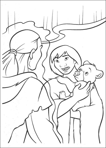 The Man Protects The Little Bear  Coloring Page